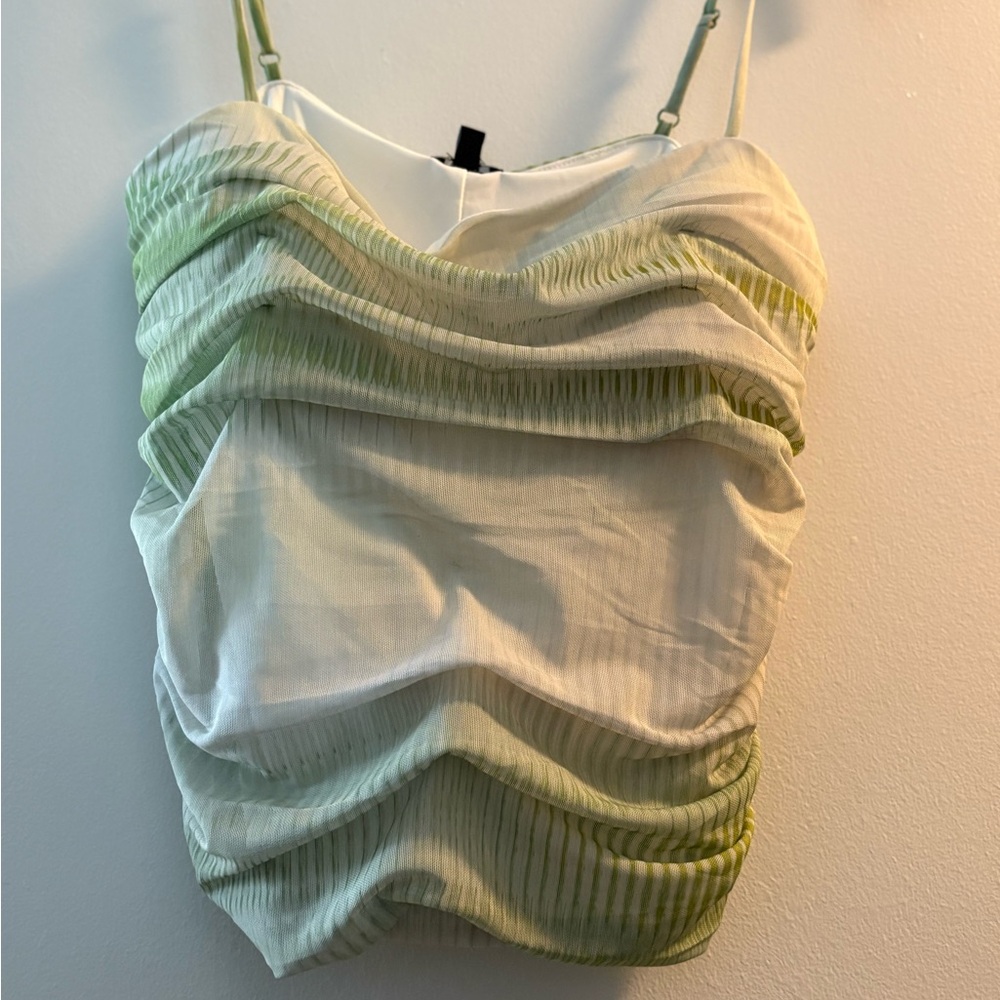 Express Green and White Ruched Camisole